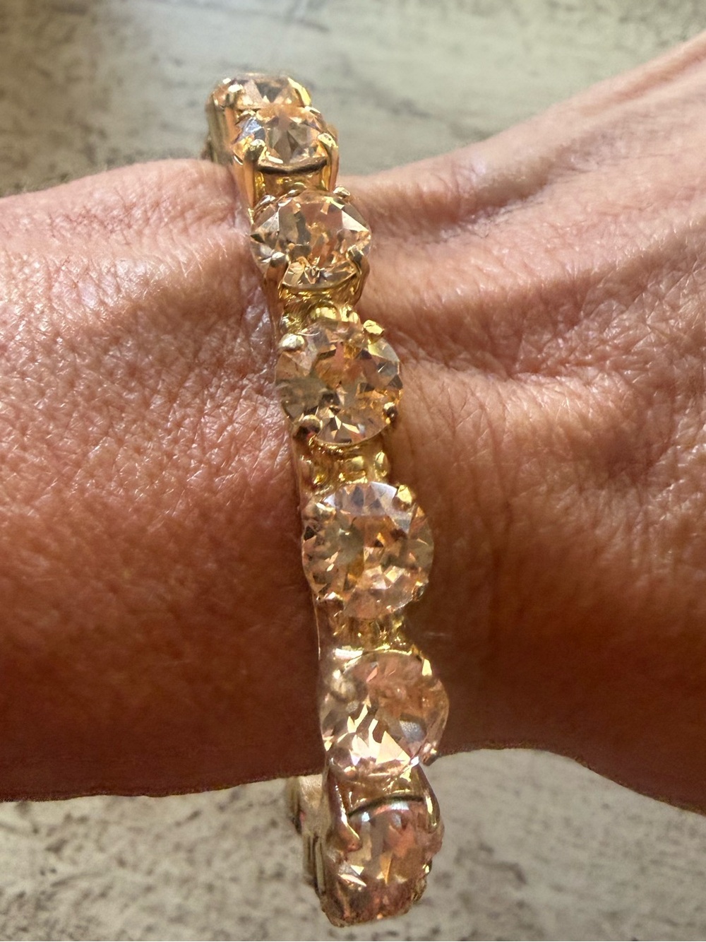 Sorrelli Riveting Romance Bright Gold Cuff Bracelet Lt. Peach Swarovski Crystals